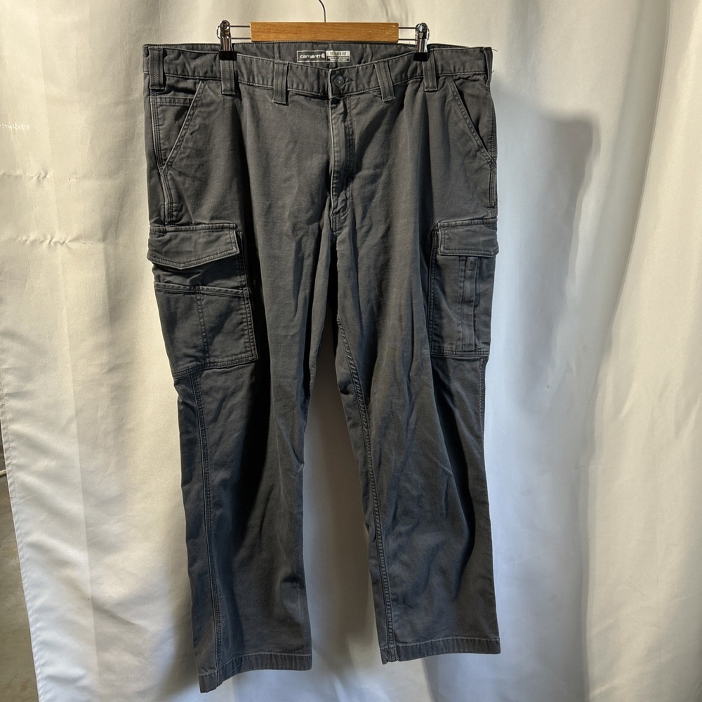 Carhartt Pants Mens 44x32 Gray Rugged Flex Relaxed Fit Canvas Cargo Work 103574